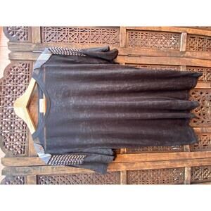 Torn By Ronny sheer Black Short Sleeve T-Shirt w Silver Fringe Beaded Epaulette